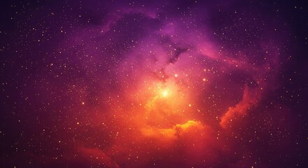Fototapeta premium Outer space nebula glowing orange and purple with stars in galactic cluster. Abstract astronomy science fiction background for cosmos, exploration, interstellar energy and deep universe fantasy design