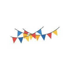 Fototapeta premium Colorful party flags hanging in a festive atmosphere, creating a cheerful backdrop for celebrations