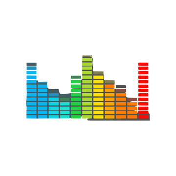 Colorful sound wave visualization representing audio levels and frequencies in a modern design