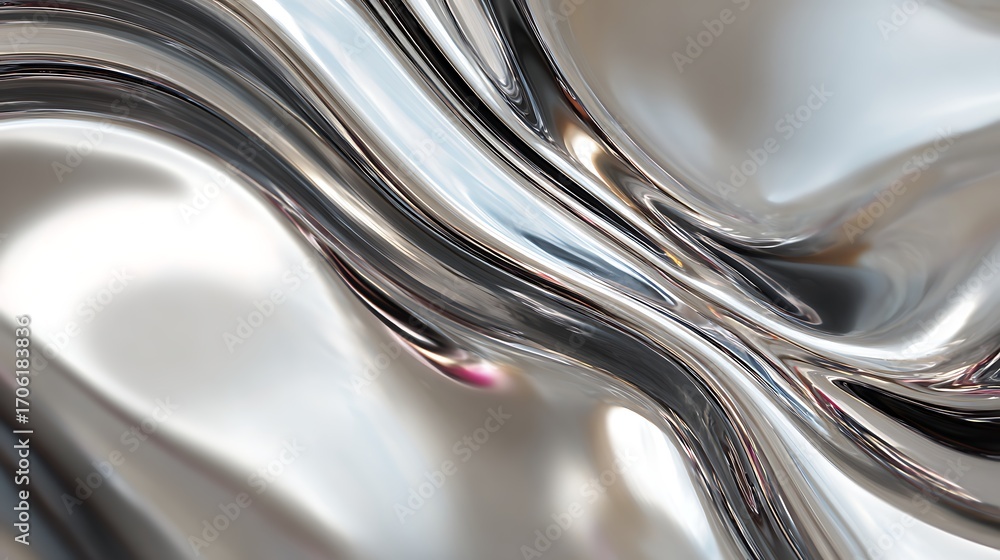 Poster abstract chrome liquid metal background with smooth wave pattern and shiny reflections surface