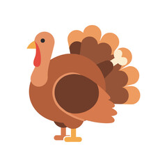 Colorful turkey illustration standing proudly with a vibrant tail against a plain background