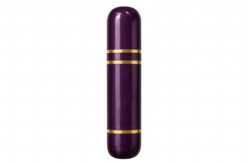 Luxurious purple fountain pen featuring golden accents, resting on transparent surface, highlighting sophisticated writing instrument