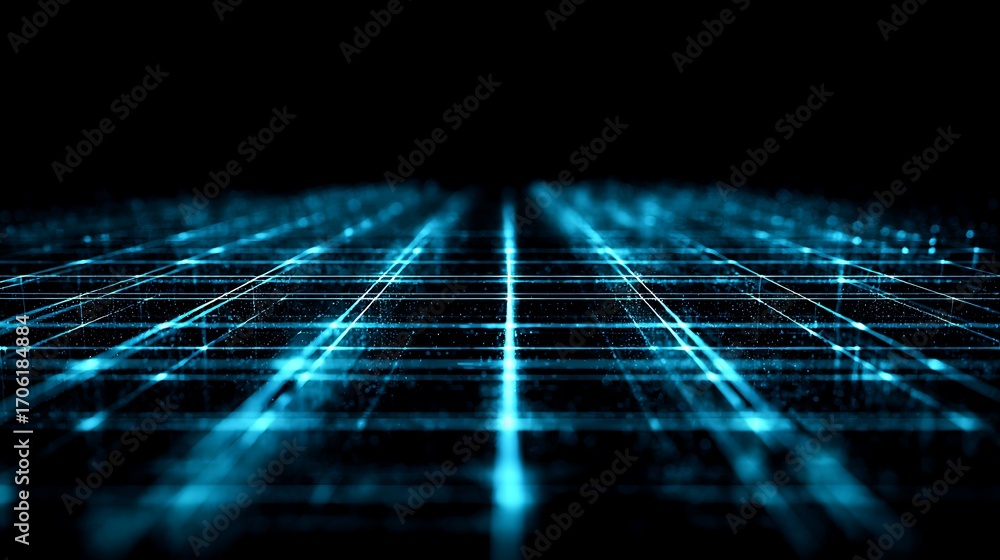 Poster futuristic grid background with glowing blue lines creating a digital network connection concept