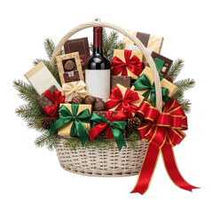 The Spirit of Giving with a Luxury Christmas Hamper, Cut Out, Clipping Path, Isolated on a Transparent PNG Background.
