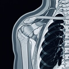 Obraz premium Detailed mri scan of the human shoulder joint and upper thoracic spine showing bone and soft tissue anatomy