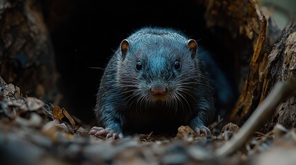 Small rodent emerges from burrow