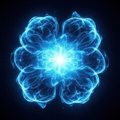 Obraz premium Abstract glowing blue energy flower radiating light from a bright central core against a dark background