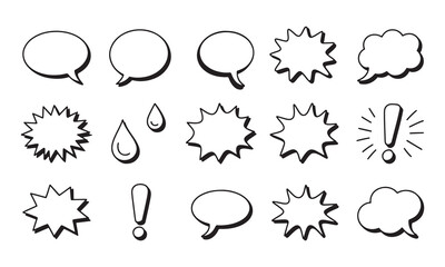Doodle style speech bubbles and exclamation icons set for comics and design projects