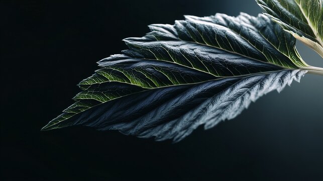beautiful, and intricate leaf on a clean, black background, with a single, bright spotlight