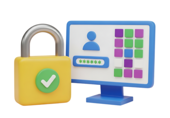 Secure digital access computer login screen with padlock symbolizing data protection and cybersecurity isolated on transparent background