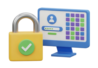 Secure digital access padlock computer screen login authentication security concept icon isolated on transparent background