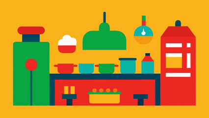 Vector illustration set for a cafe or restaurant interior with furniture, kitchen, and menu design icons