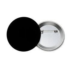 Round Blank Button Badge Pin with Safety Clasp Isolated on Black Background Stock Photo