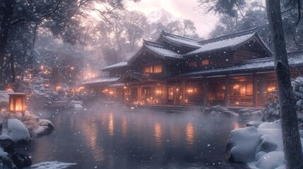 Snowy Japanese onsen