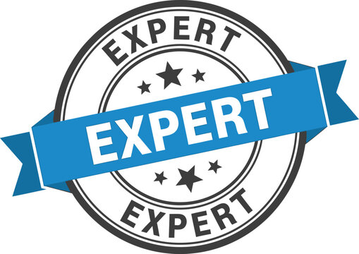 Expert Round Stamp with Stars & Blue Ribbon on Transparent BG