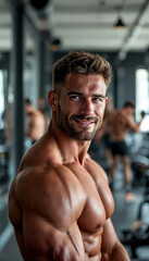 Muscular male bodybuilder in gym