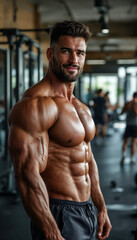 Muscular male bodybuilder in gym