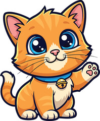 Obraz premium Adorable cartoon kitten character with big blue eyes and a blue collar with a bell