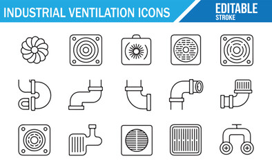 Black and white vector set of factory ventilation and climate control symbols