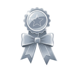 Silver Star Ribbon Award Badge Vector Graphic Design Achievement Success Recognition Symbol
