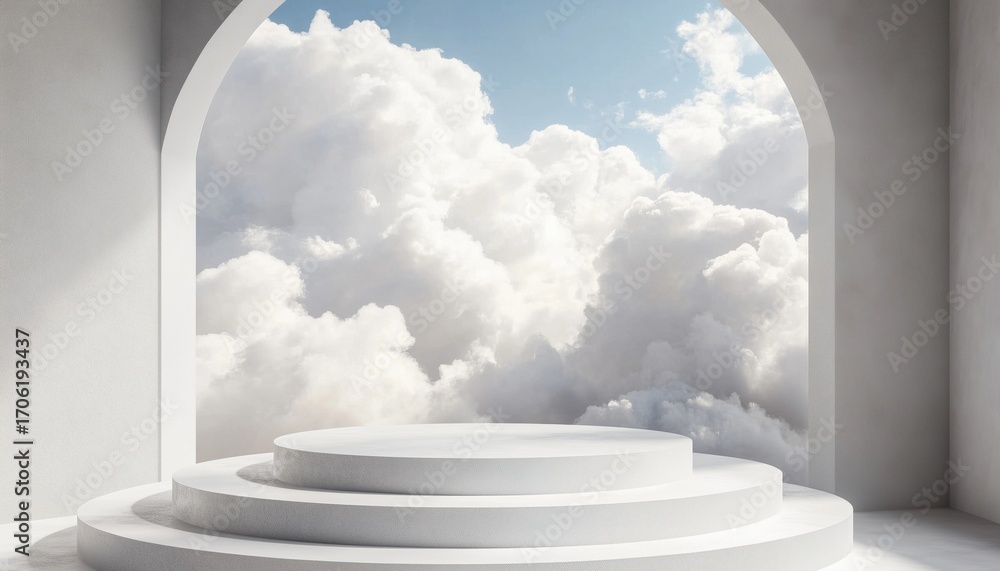 Poster beautiful mock-up podium featuring a cloudy render for presentation display. elegant design for show