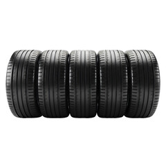 Stack of Four New Car Tires for Sale Automotive Performance and Safety Concept Stock Photo