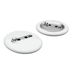 Two Blank Round Button Badges Pins with Safety Pin Clasp Isolated on Black Background