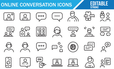 Communication technology icons with online meeting and chat symbols