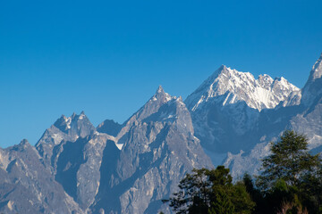 Beautiful view of Himalayan mountains at Ravangla, Sikkim. Himalaya is the great mountain range in Asia with more than 50 peaks , mostly highest, including mount Everest the highest in the world.
