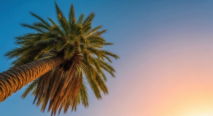 Majestic palm tree against vibrant sunset sky