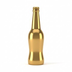 A gleaming golden beer bottle with a shiny cap,