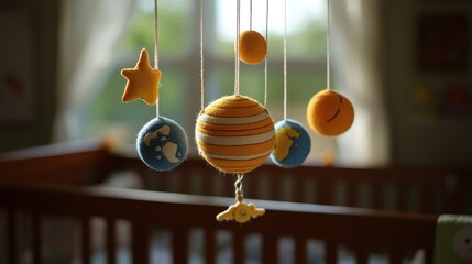 Soft, celestial mobile above a crib