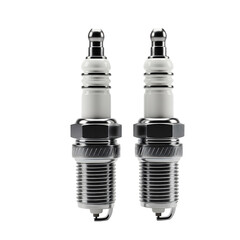 Two Spark Plugs Isolated on Black Background Automotive Repair and Maintenance Parts Concept