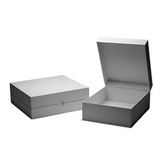 White Gift Box Closed and Open Empty Square Packaging for Presents or Jewelry Display