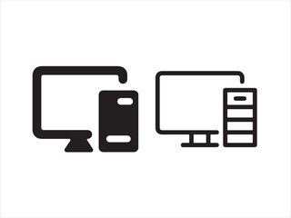 Computer icon set isolated on white background, desktop and server symbol