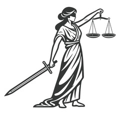 Vector illustration of statue of lady justice holding scales and sword