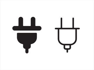 Electric plug icon set isolated on white background, power connection symbol