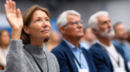 Woman Raising Hand at Conference