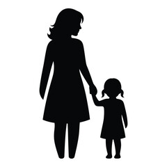 Silhouette of a mother holding her child's hand together family love silhouette