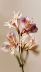 Naklejka premium Close-up de unas flores de alstroemeria con un fondo suave y cremoso.