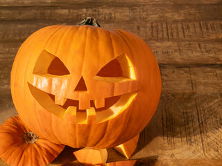 Jack-o’-lantern glowing pumpkin decoration for Halloween night.
