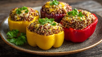 stuffed peppers with minced meat and topped with cheese