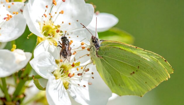 Butterfly and bee on spring blossoms - Powered by Adobe