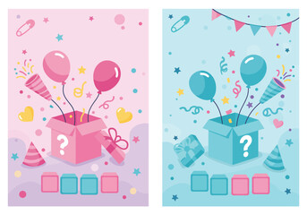 Two different poster for gender reveal party, vector illustration
