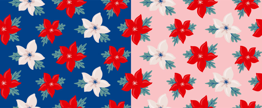 Bright christmas floral winter pattern