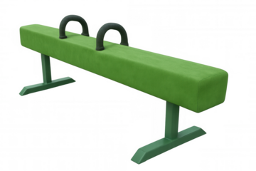 Green pommel horse isolated on transparent background, perfect for compositions related to artistic gymnastics training
