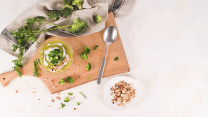 Broccoli soup in a glass bowl