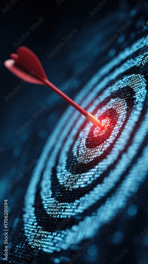 Aufkleber stunning photo of arrow hitting target in the digital realm using data and cyber technologies, highl