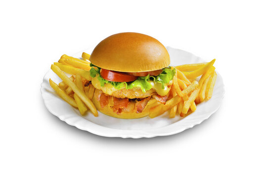 Hamburger de frango com batata frita