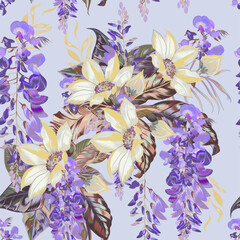 Fashion seamless vector wisteria flowers purple pattern